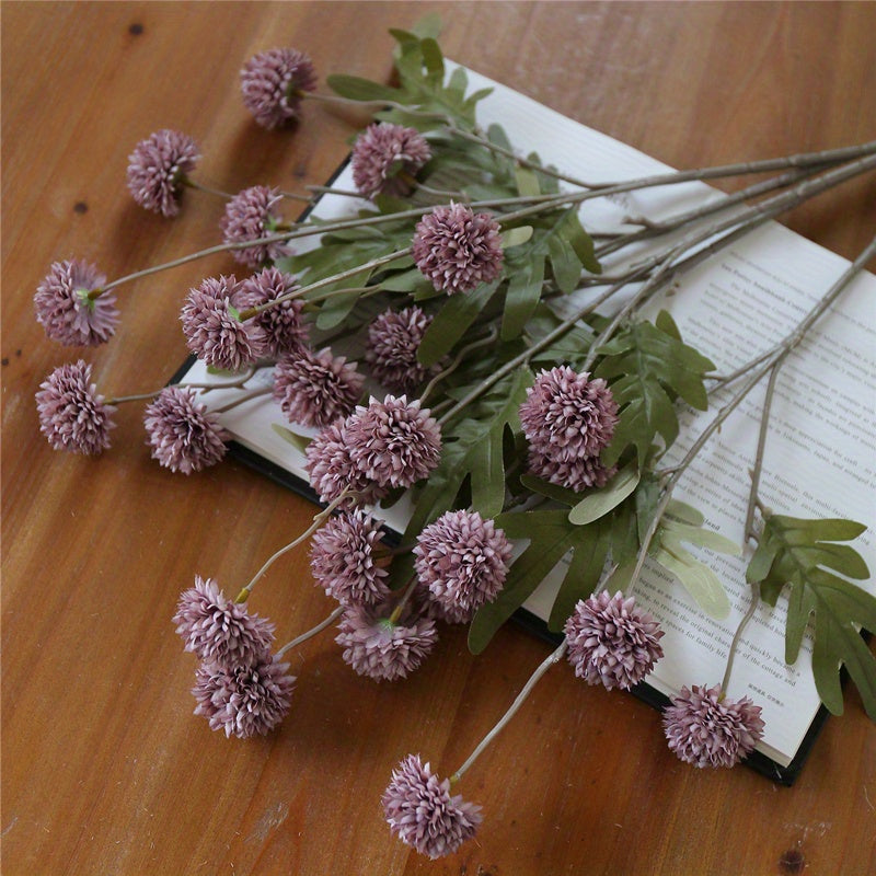 5pcs Autumn Dandelion Simulation Flowers, Artificial Flowers Ball Chrysanthemums, Autumn Thanksgiving Halloween Harvest Decor, Autumn Decor, Home Decor, Room Decor, Wedding Decor