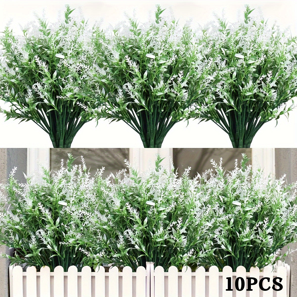 10 Bundle UV Resistant Artificial Lavender Flowers - Fadeless Faux Silk Plants for Outdoor & Indoor - Durable Hanging Planter Decor, Perfect for Garden, Porch, Window Box, Home, Kitchen, Office, and Wedding